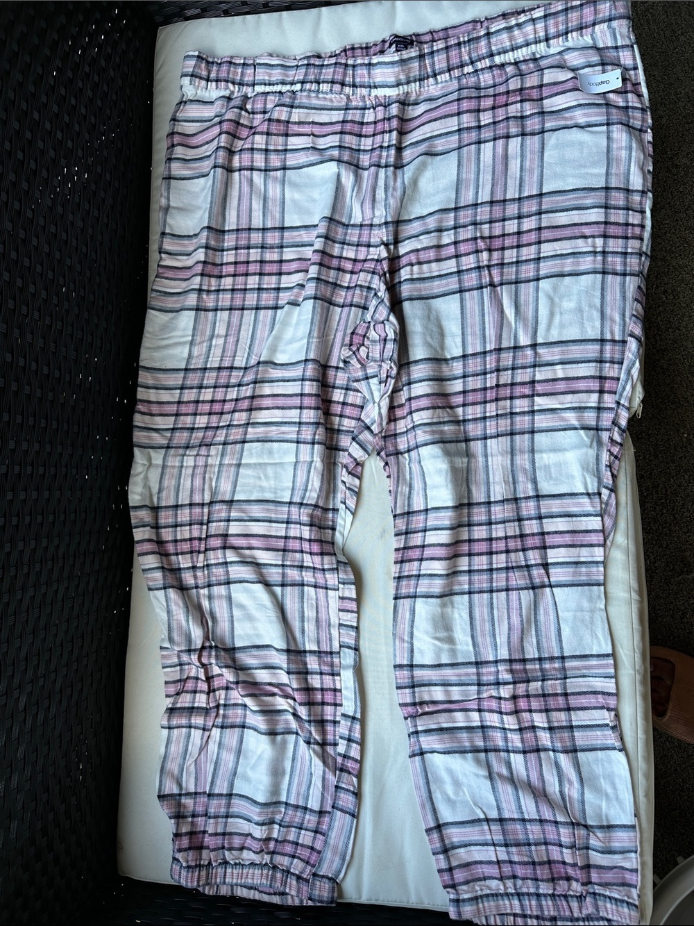 GapBody Women XXL‎ Pink White Plaid Flannel Pajama Pants Jogger Sleepwear New